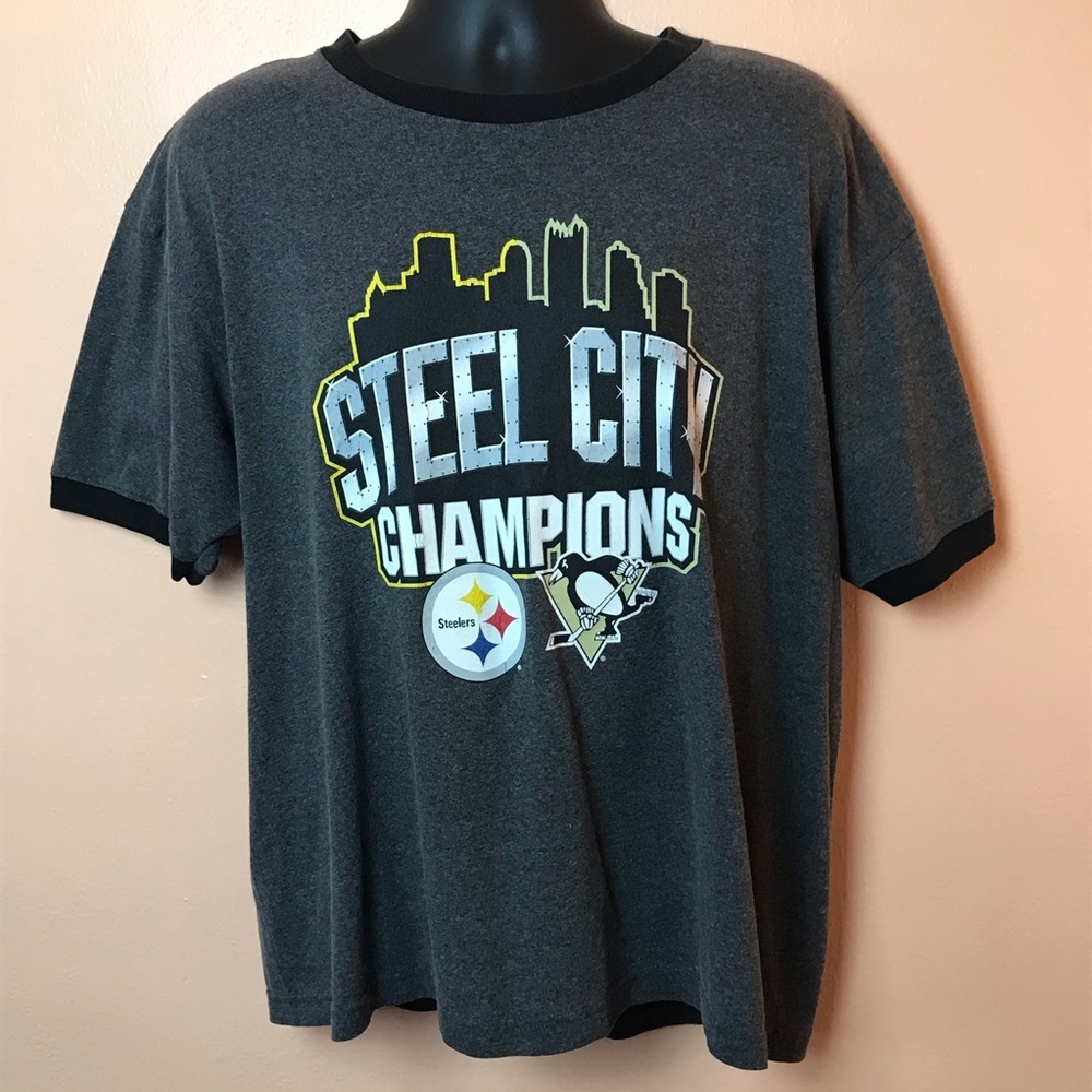 Pittsburgh Steel City Champions Ringer T-Shirt XL Steelers Penguins